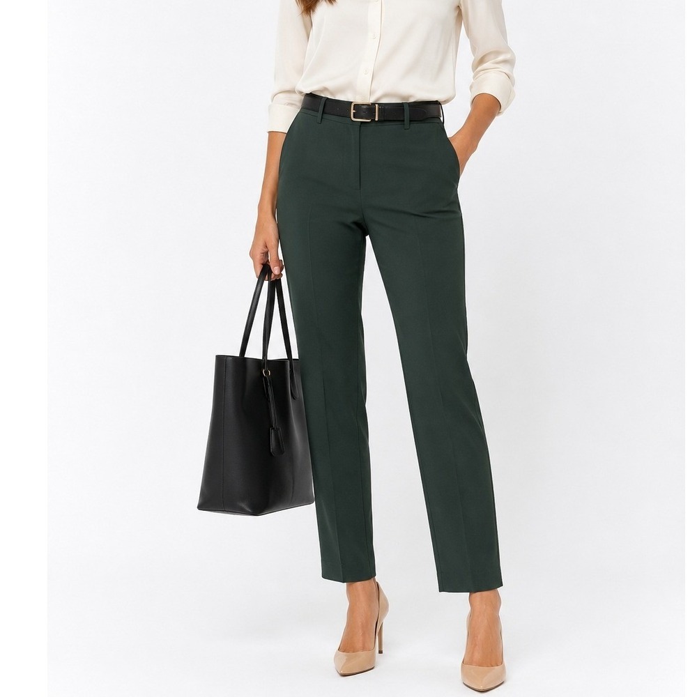 Vince Women's Wool Blend Mid Rise Flat‎ Front Tapered Leg Trouser Green Size 2